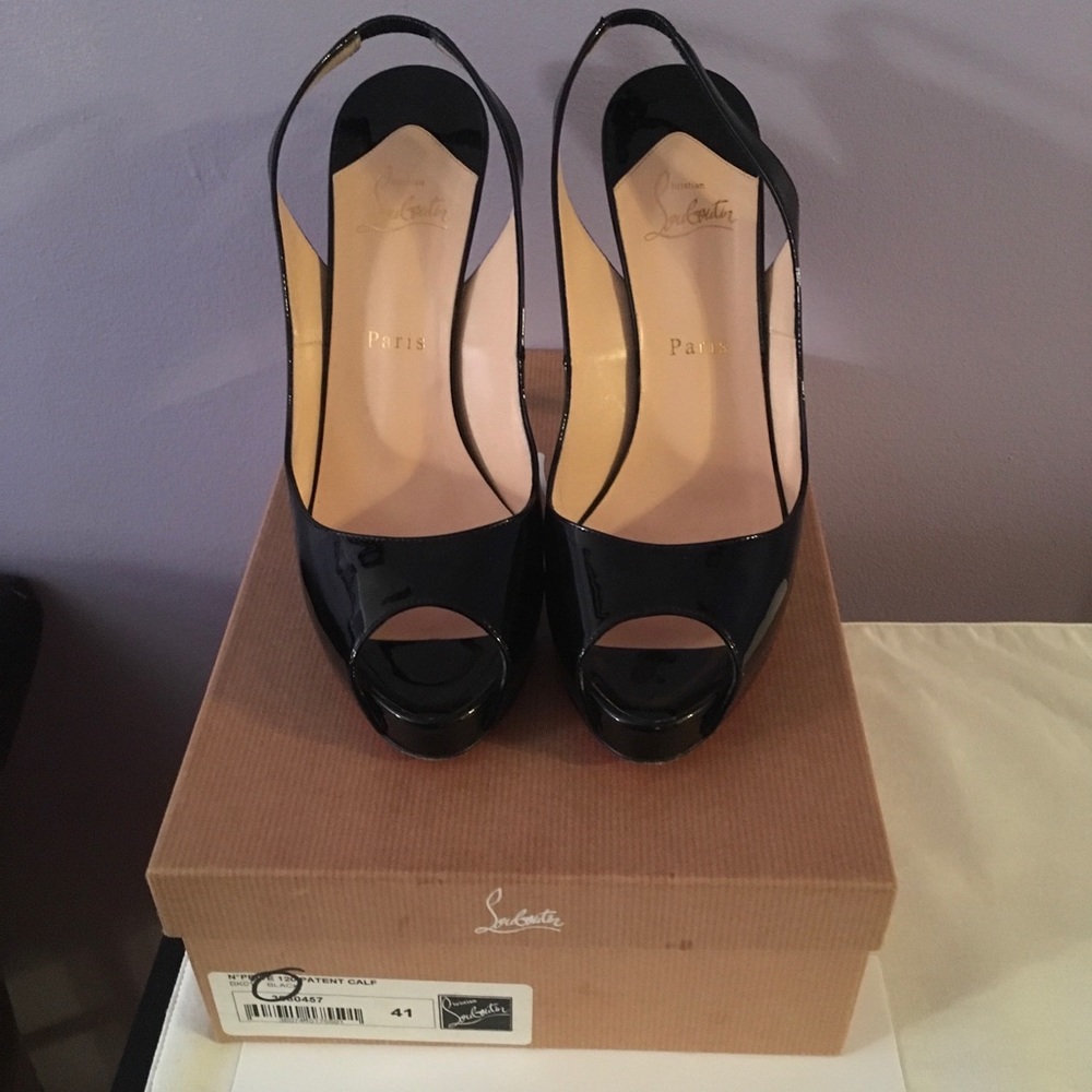 N Prive sling back black patent leather